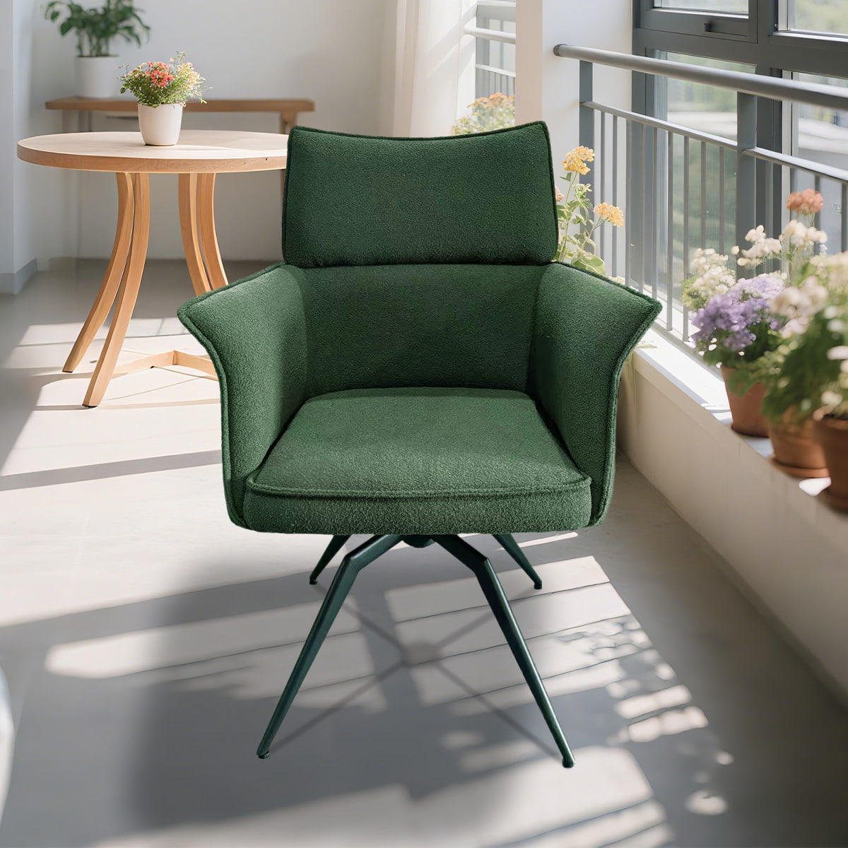 Modern Swivel Lounge Cathedra cum Upholstered arma et metallum Base