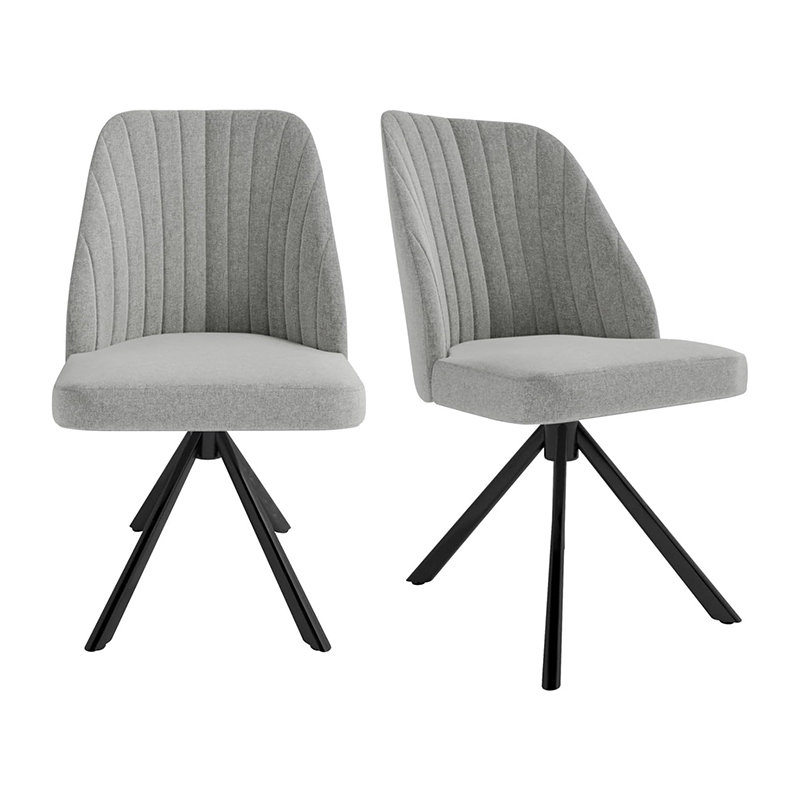 Moderni Gray fabricae Swivel Dining Cathedra cum Nigrum Metal Crura