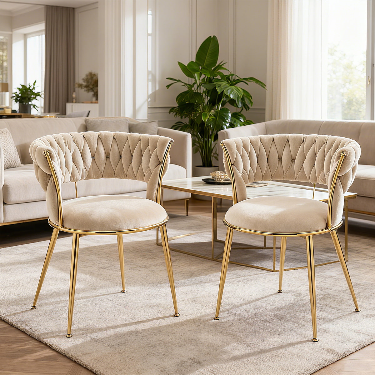 Hodierna Velvet Triclinio Cathedra cum Texta Backrest & Aurum Metallorum Crura - Eleganter ascensum Accent Cathedrae pro Triclinio, Culina, seu Spatium Vivi