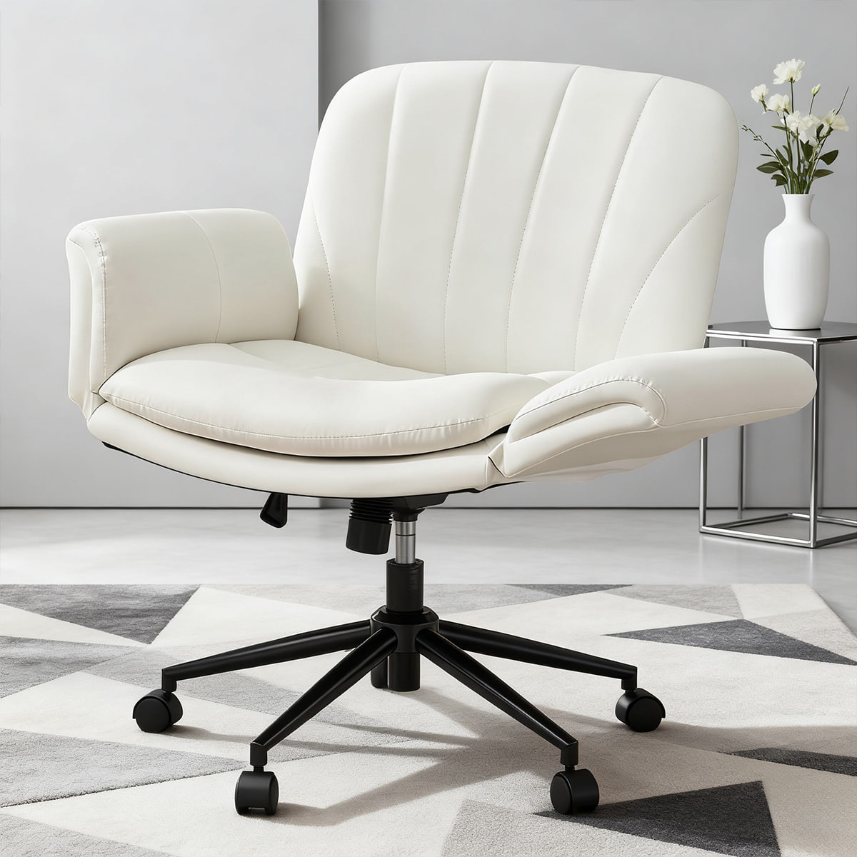 Criss Cross Novifacta PU Leather Swivel Cathedra cum V, Apparatus Armrests & Currus
