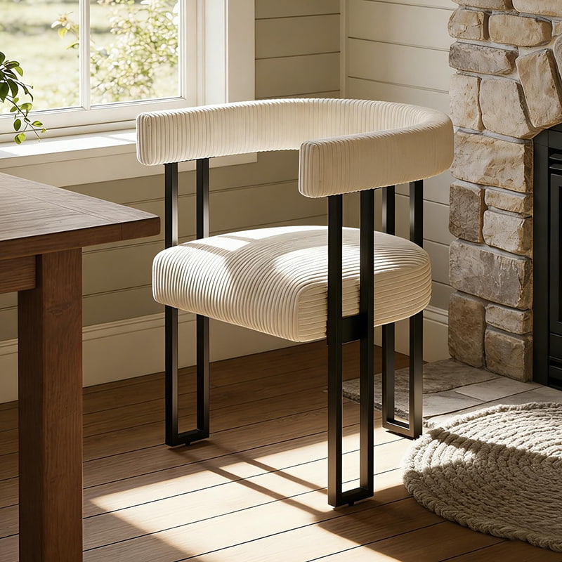 Boucle Dining Cathedra, Alba Corduroy Upholstered Triclinium Cathedra cum Metalla Crura, Medium-Century Moderni Accent Cathedrae